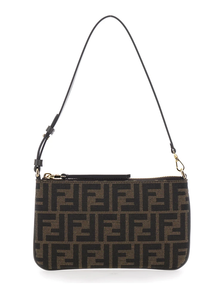 Brown Crossbody Bag with Zip-Up Closure and All-Over FF Motif in Fabric Woman