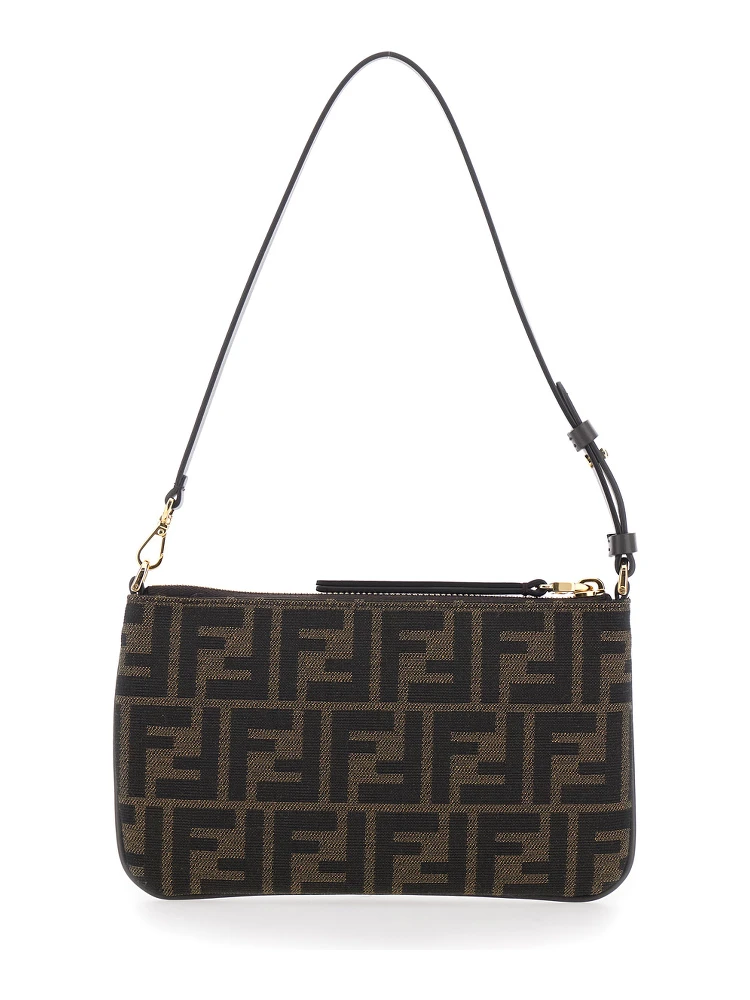 Brown Crossbody Bag with Zip-Up Closure and All-Over FF Motif in Fabric Woman alternative
