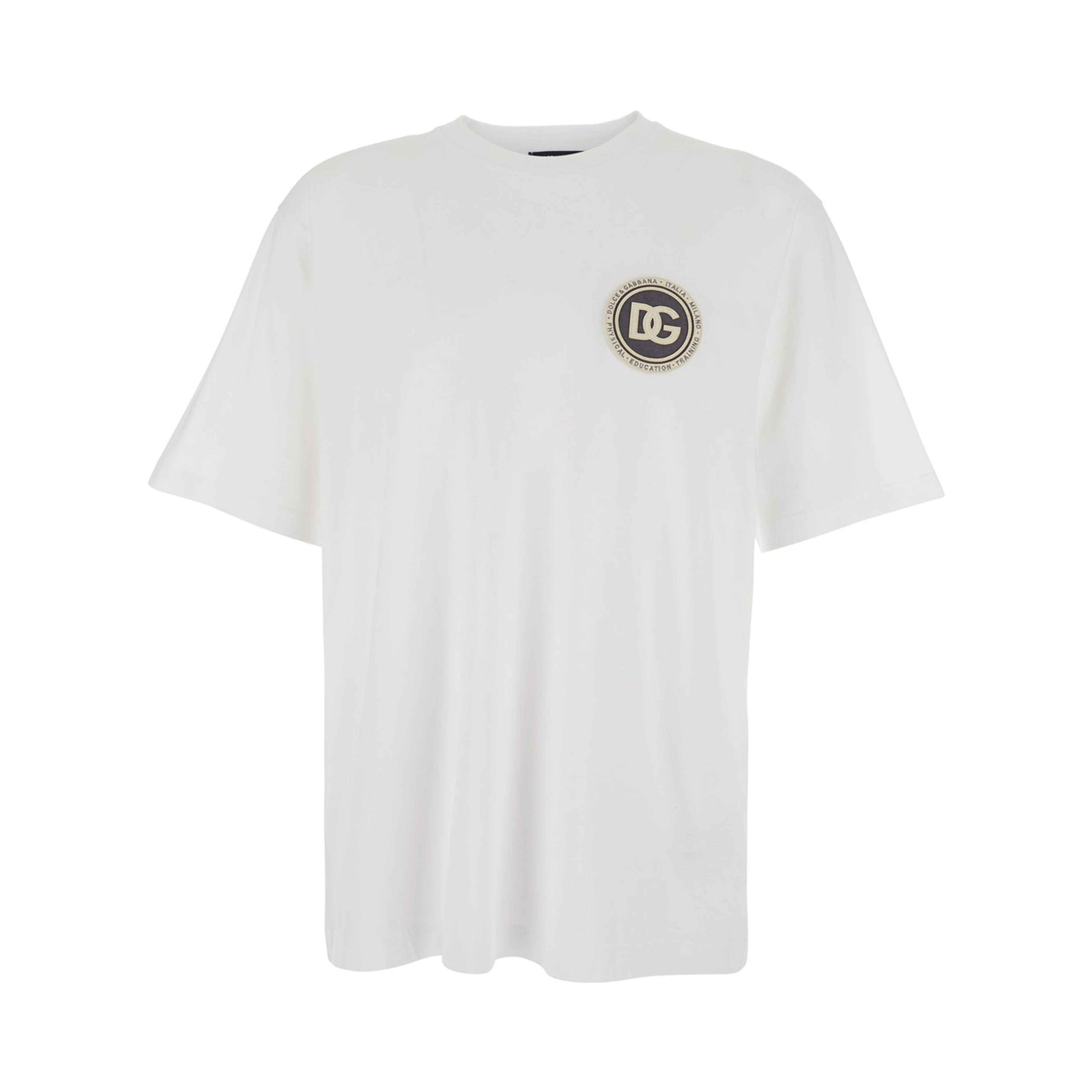 White Crewneck T-Shirt with Logo Embroidery on the Front in Cotton Man