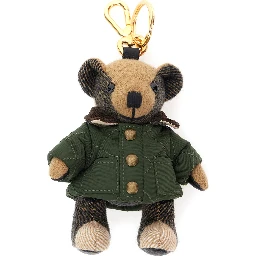 Green Thomas Countryside Keychain with Bear Charm and Lobster Claw in Cashmere and Metal Woman