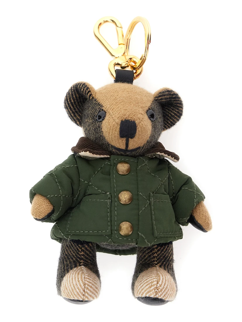 Green Thomas Countryside Keychain with Bear Charm and Lobster Claw in Cashmere and Metal Woman