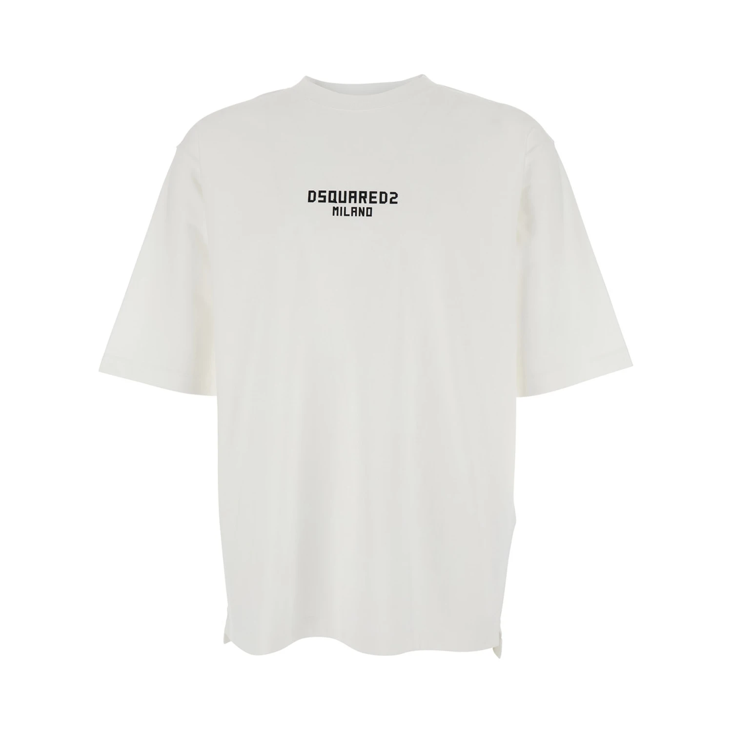 White T-Shirt with Logo Print on the Front in Cotton Man