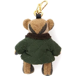 Green Thomas Countryside Keychain with Bear Charm and Lobster Claw in Cashmere and Metal Woman