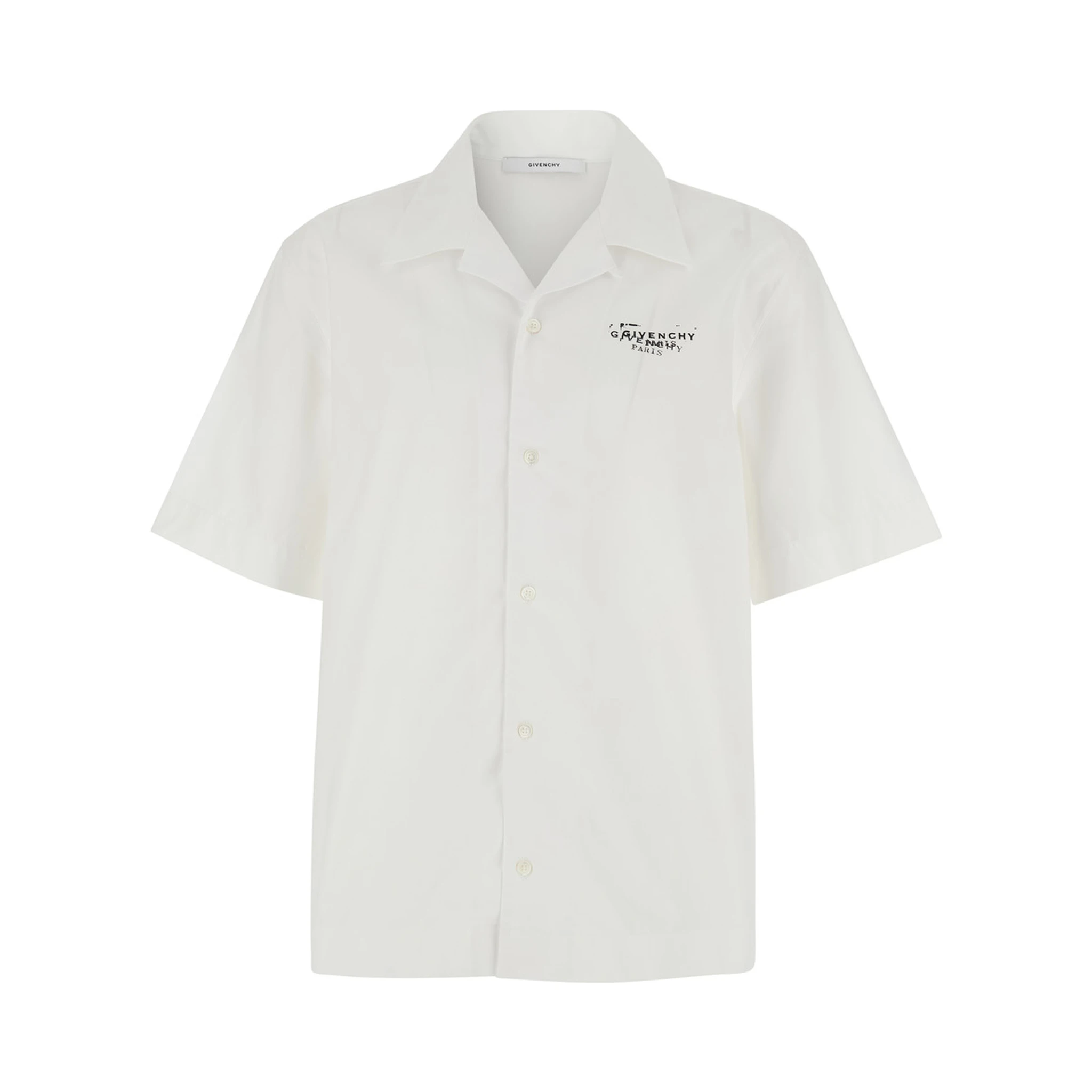 White Bowling Shirt with Cuban Collar and Logo Print on Front and Back in Cotton Man