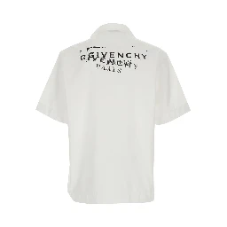 White Bowling Shirt with Cuban Collar and Logo Print on Front and Back in Cotton Man