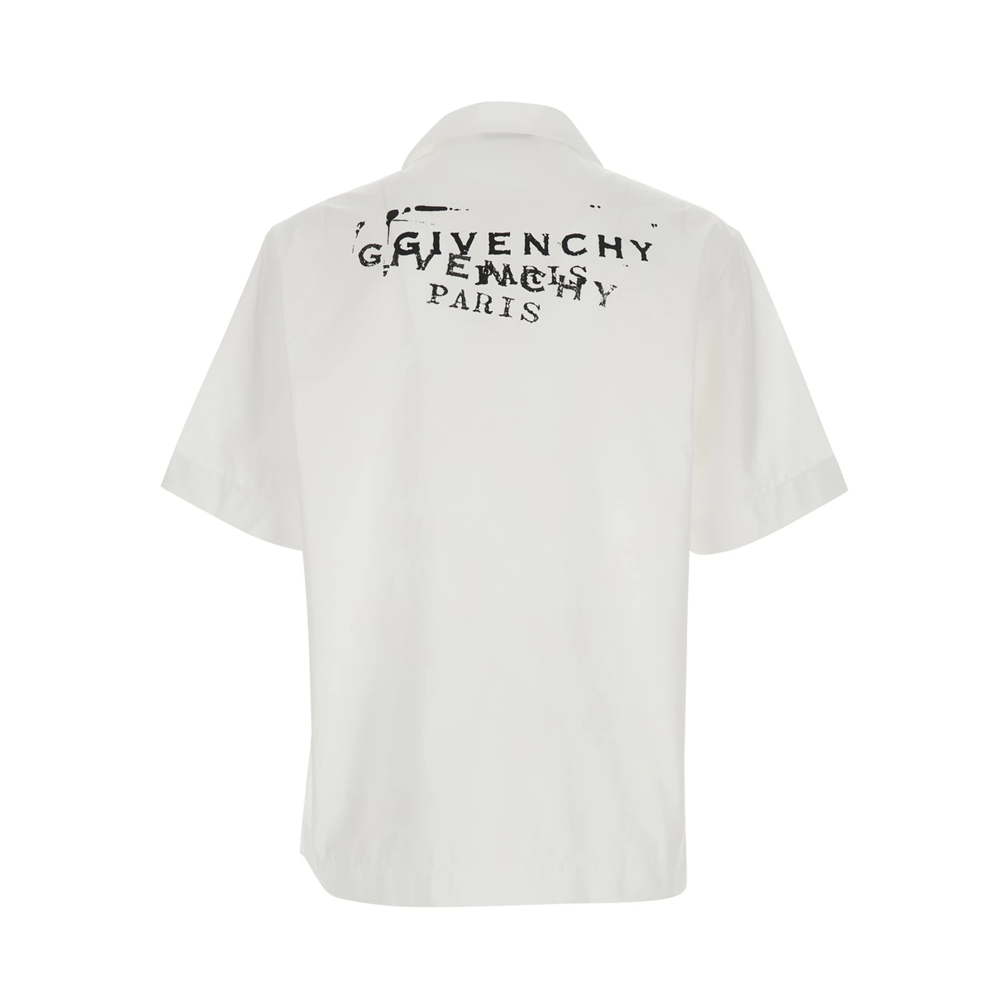 White Bowling Shirt with Cuban Collar and Logo Print on Front and Back in Cotton Man