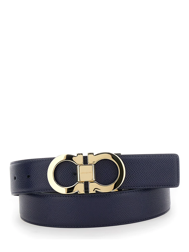 Black Reversible Belt with Gancini Buckle in Leather Man