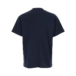 Blue Crew Neck T-Shirt with Chest Logo Patch in Cotton Man
