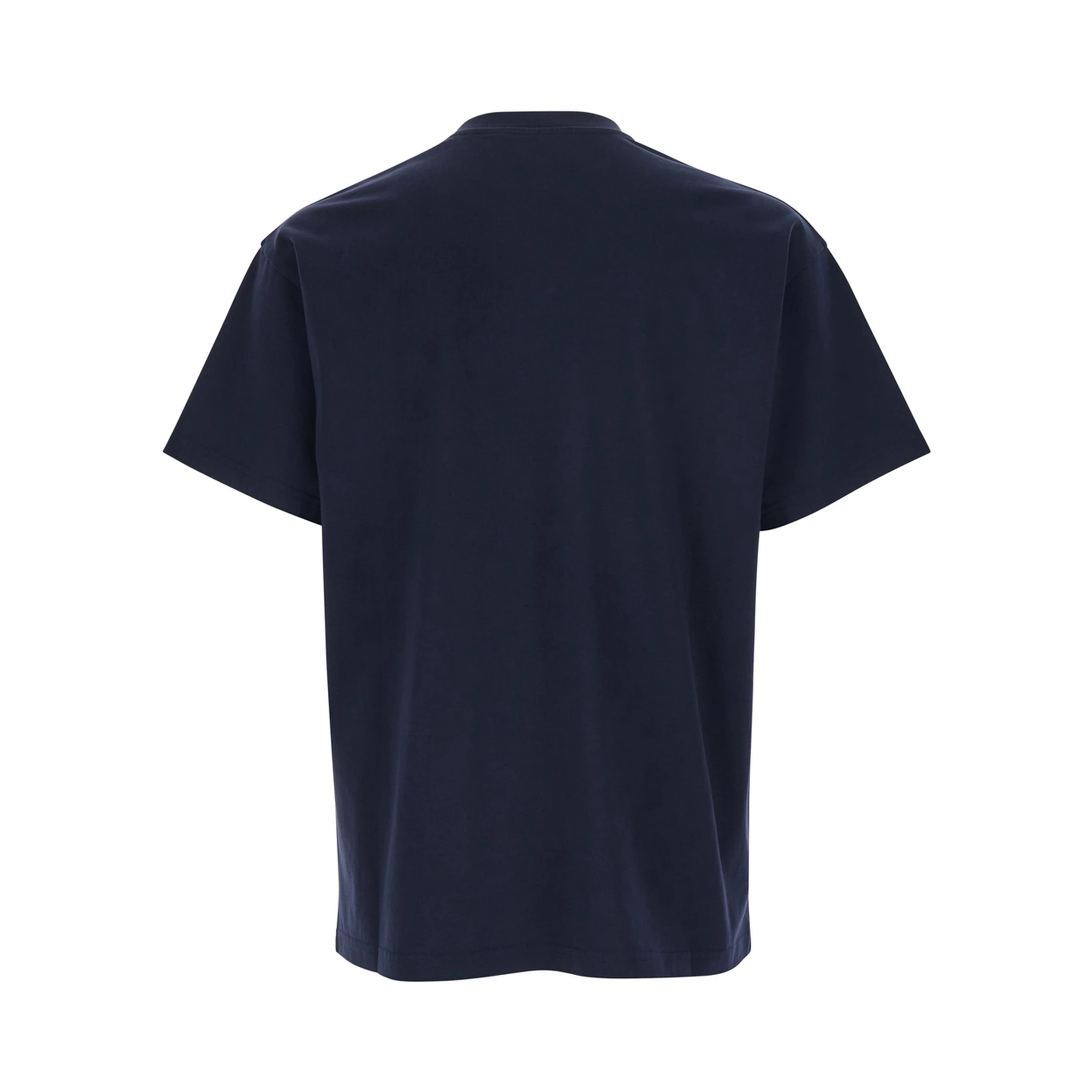 Blue Crew Neck T-Shirt with Chest Logo Patch in Cotton Man