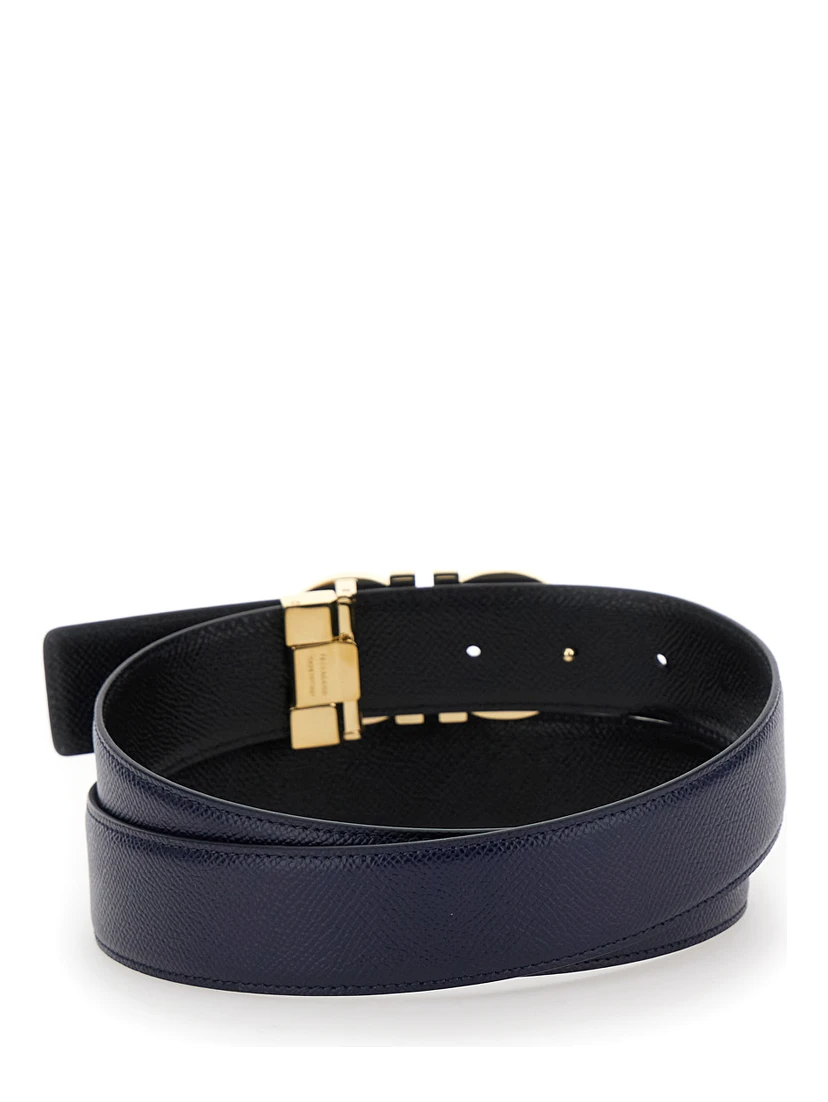 Black Reversible Belt with Gancini Buckle in Leather Man