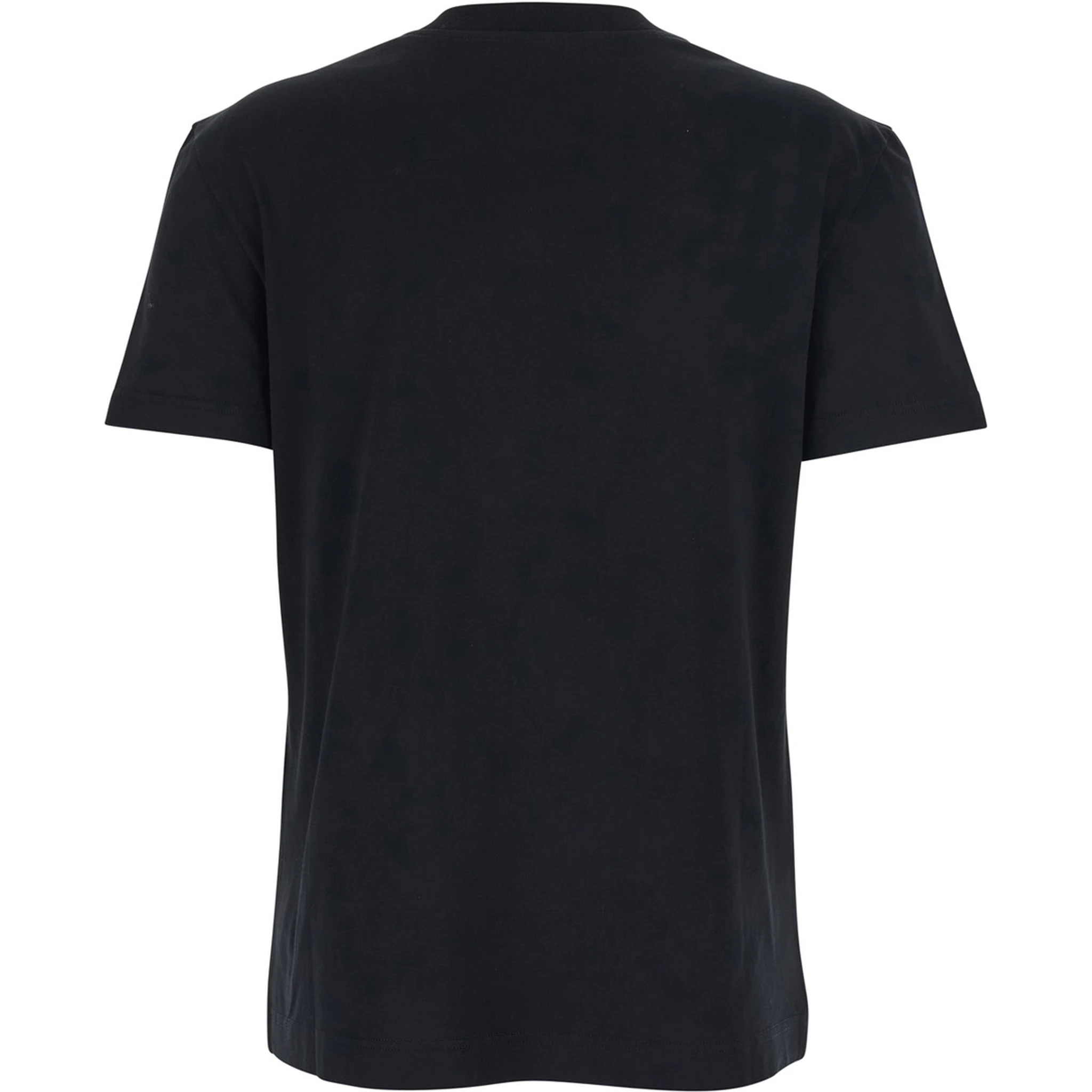 Black Crewneck T-Shirt with Logo Embroidery with Beads on the Front in Cotton Woman