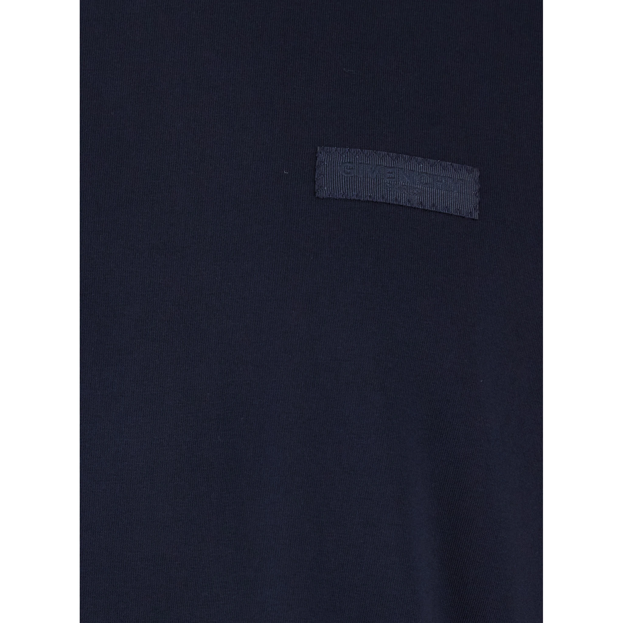 Blue Crew Neck T-Shirt with Chest Logo Patch in Cotton Man