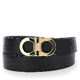 Black Reversible Belt with Gancini Buckle in Leather Man