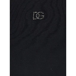 Black Crewneck T-Shirt with Logo Embroidery with Beads on the Front in Cotton Woman
