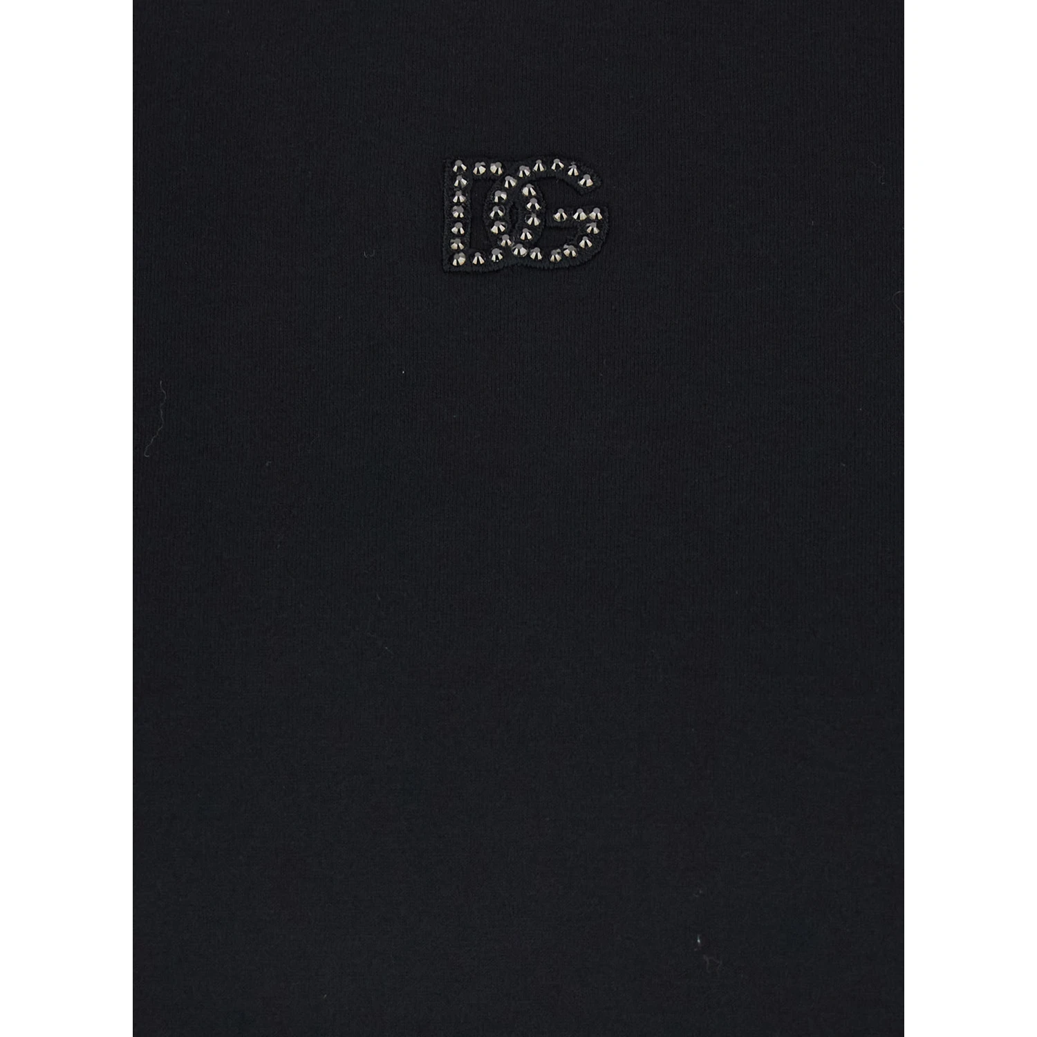 Black Crewneck T-Shirt with Logo Embroidery with Beads on the Front in Cotton Woman
