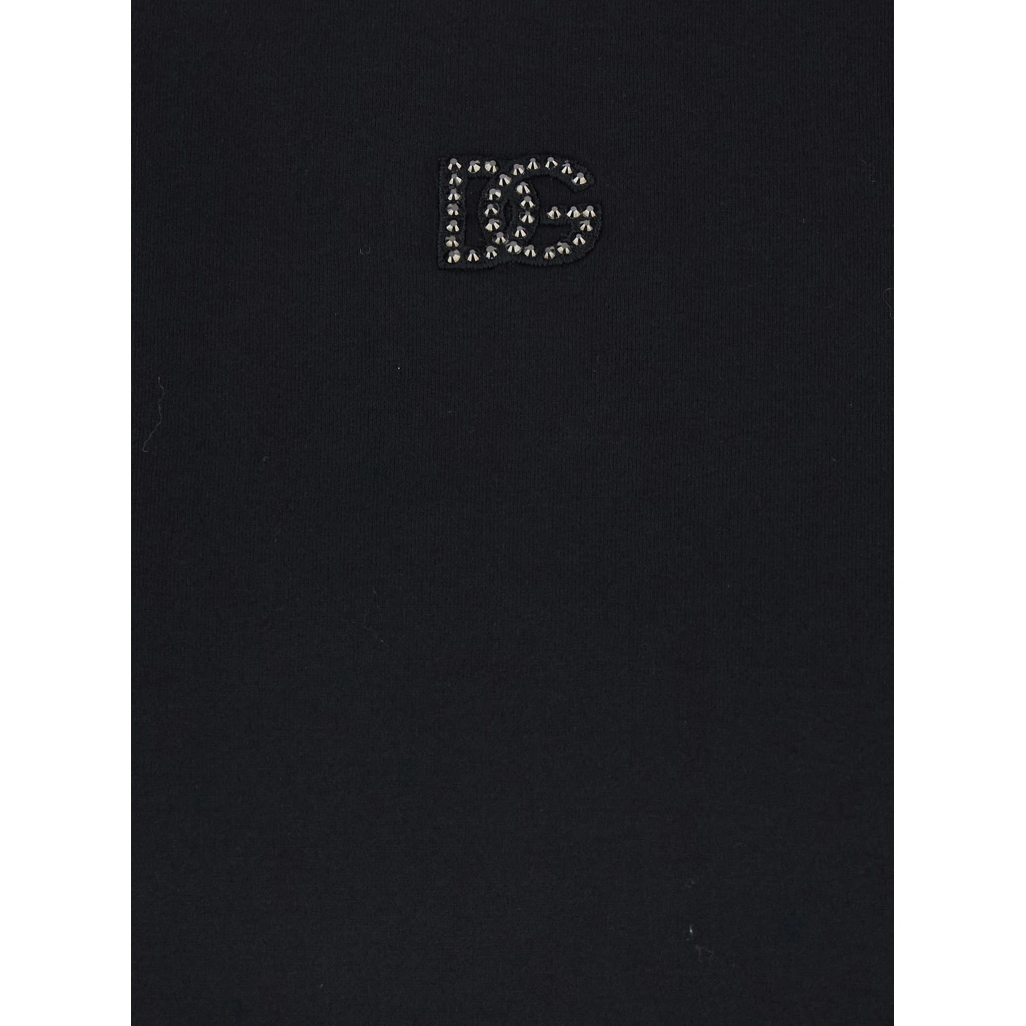 Black Crewneck T-Shirt with Logo Embroidery with Beads on the Front in Cotton Woman