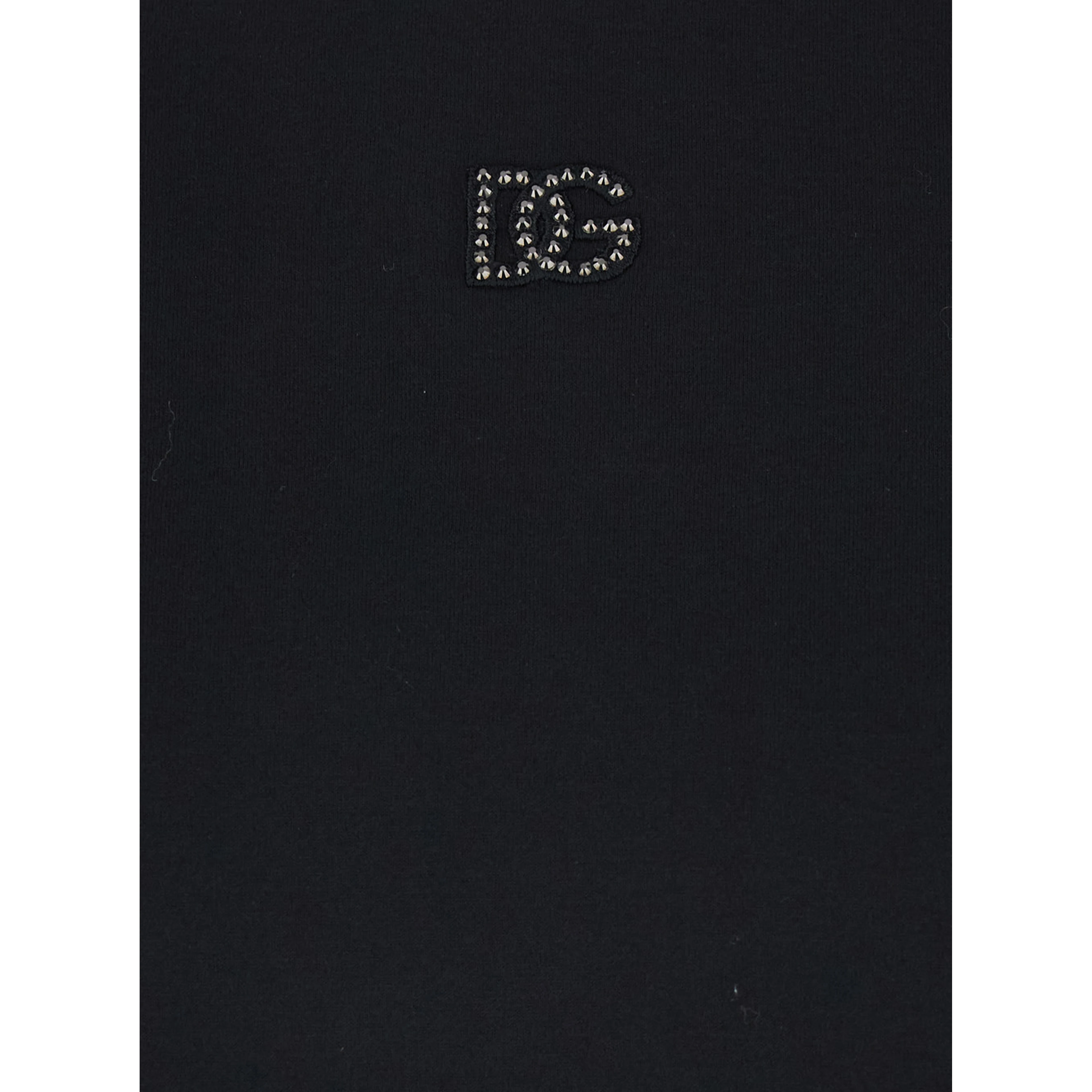 Black Crewneck T-Shirt with Logo Embroidery with Beads on the Front in Cotton Woman