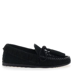 Fitza Black Loafers with Fringed Details and Front Bow in Suede Woman