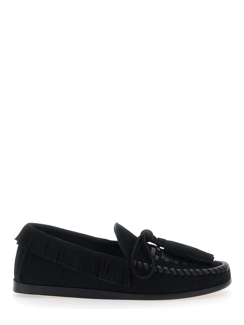 Fitza Black Loafers with Fringed Details and Front Bow in Suede Woman
