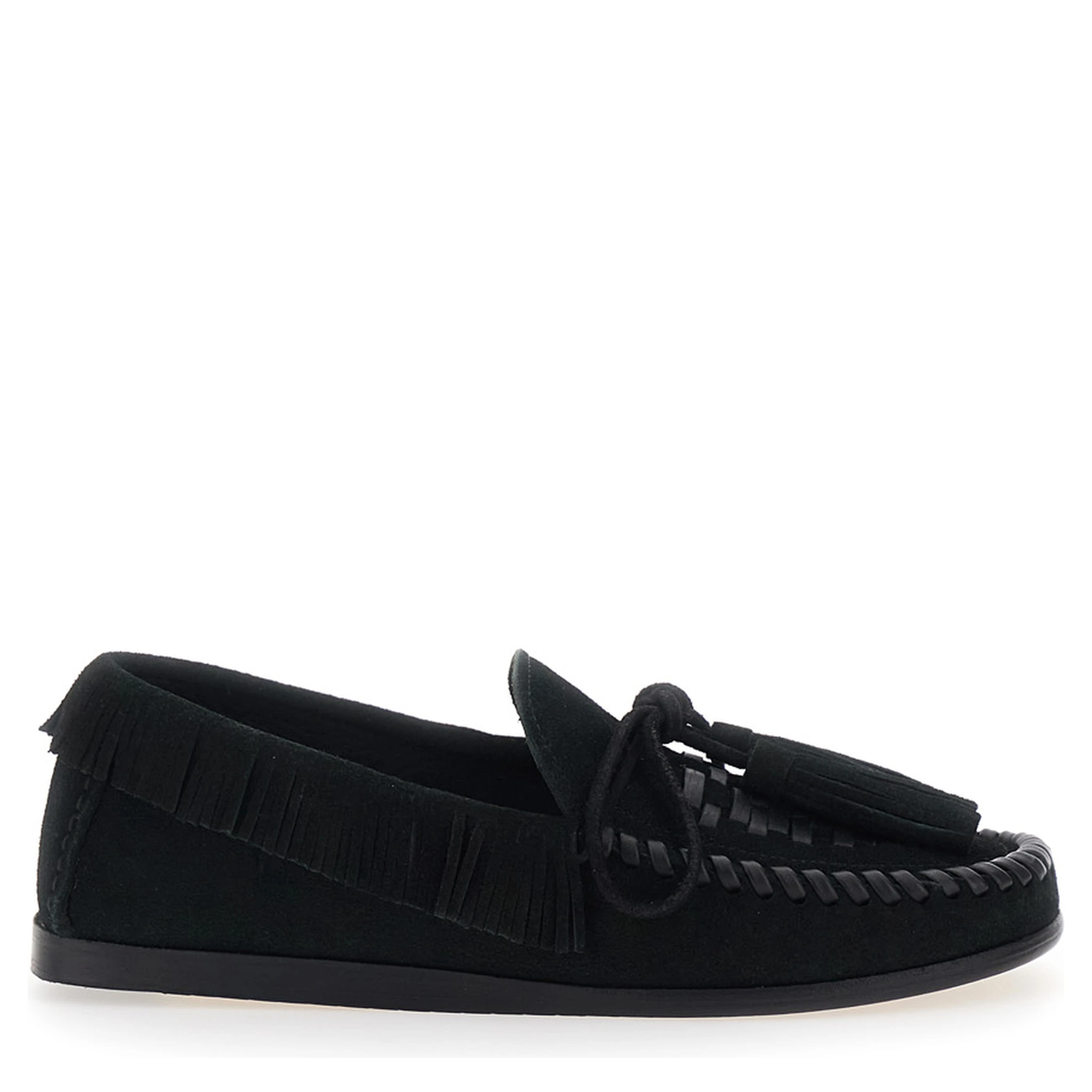 Fitza Black Loafers with Fringed Details and Front Bow in Suede Woman