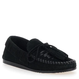 Fitza Black Loafers with Fringed Details and Front Bow in Suede Woman