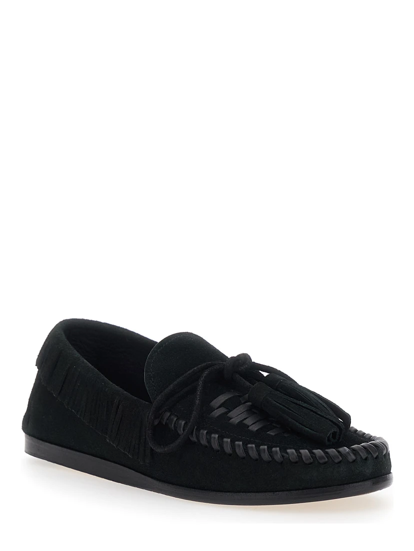 Fitza Black Loafers with Fringed Details and Front Bow in Suede Woman