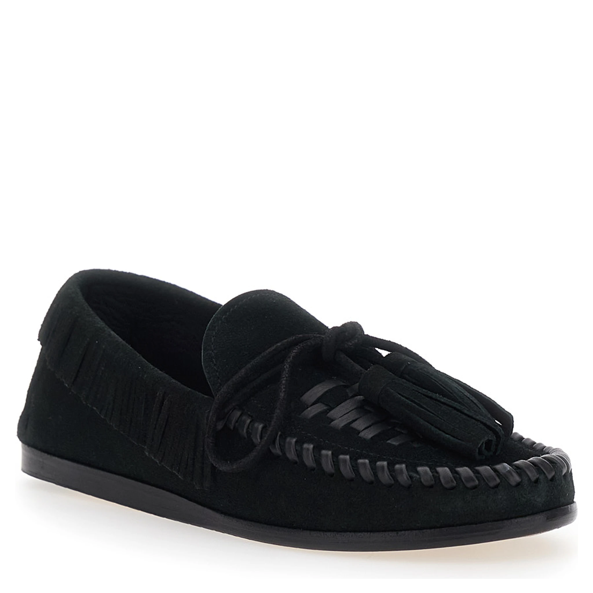 Fitza Black Loafers with Fringed Details and Front Bow in Suede Woman
