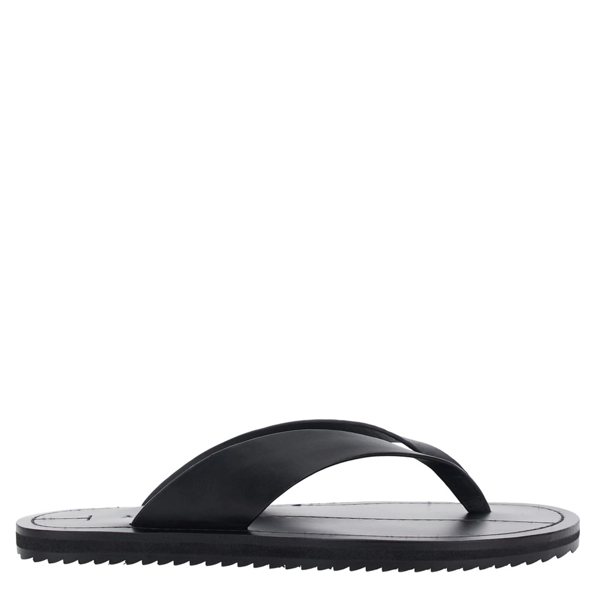 Flora Black Sandals with Flip-Flop Design and Grooved Sole in Leather Woman