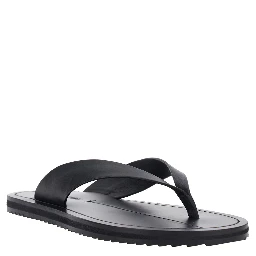 Flora Black Sandals with Flip-Flop Design and Grooved Sole in Leather Woman