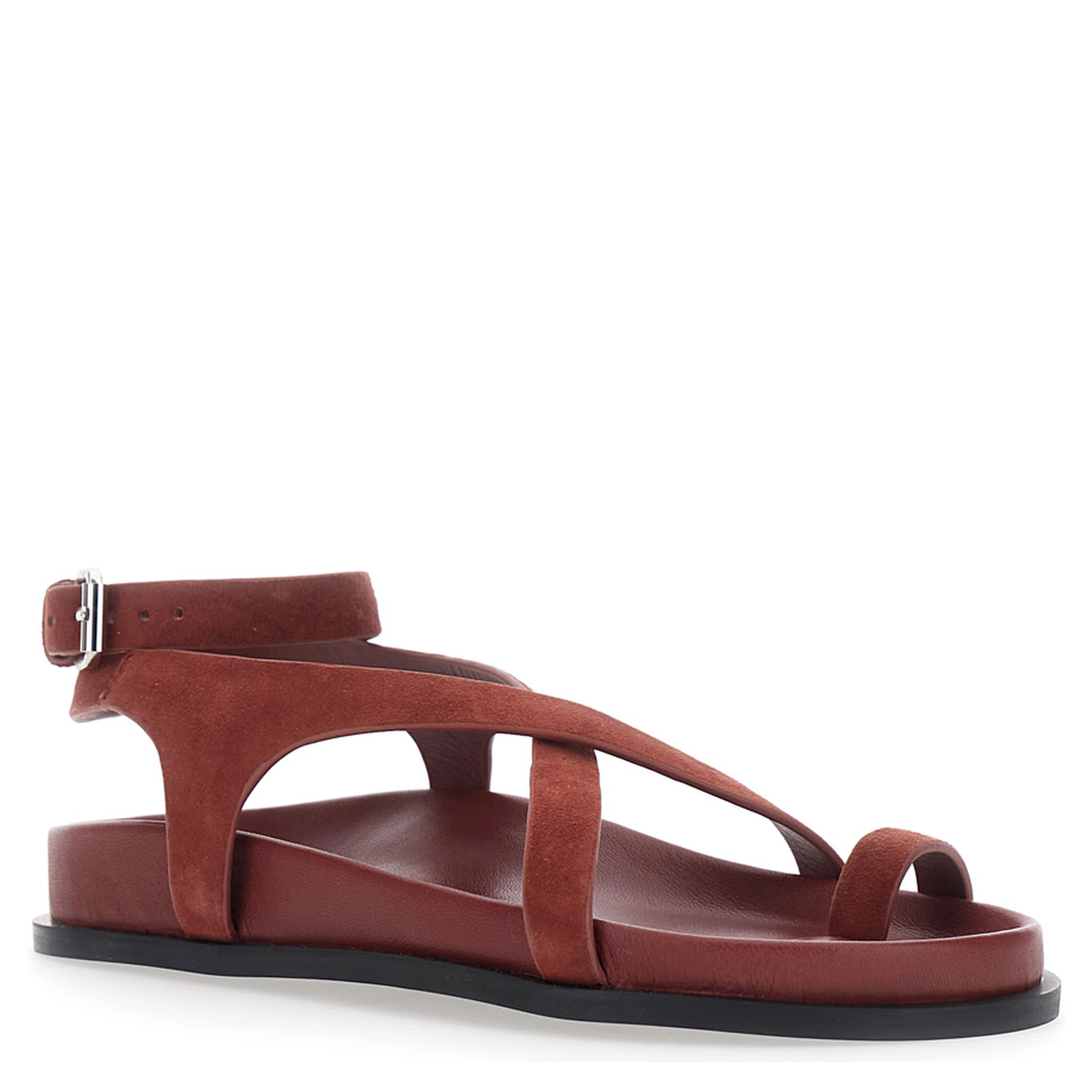 Jalen Slim Bordeaux Sandals with Criss-Crossed Straps and Buckle Closure in Suede Woman
