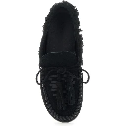 Fitza Black Loafers with Fringed Details and Front Bow in Suede Woman