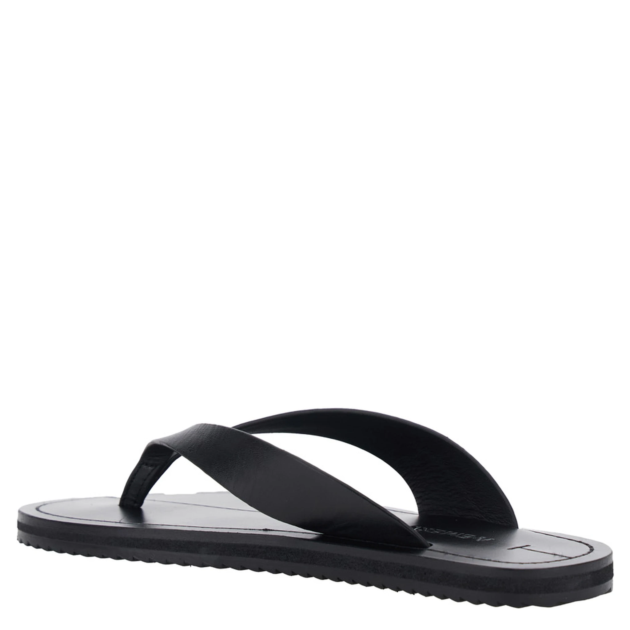 Flora Black Sandals with Flip-Flop Design and Grooved Sole in Leather Woman