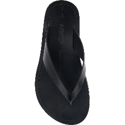 Flora Black Sandals with Flip-Flop Design and Grooved Sole in Leather Woman