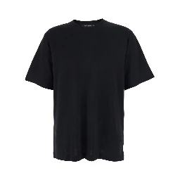 Black Crew Neck T-Shirt with Back Logo Patch in Cotton Man