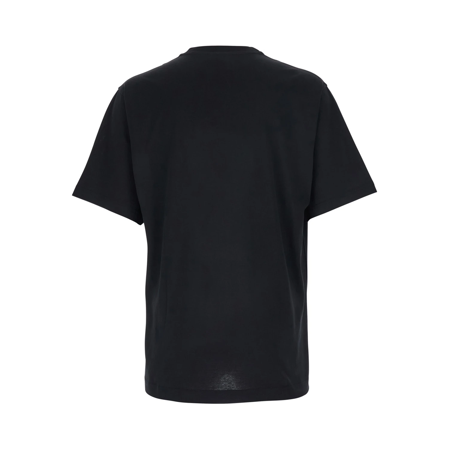 Black Crew Neck T-Shirt with Back Logo Patch in Cotton Man