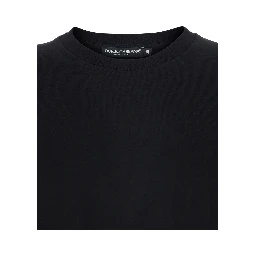Black Crew Neck T-Shirt with Back Logo Patch in Cotton Man