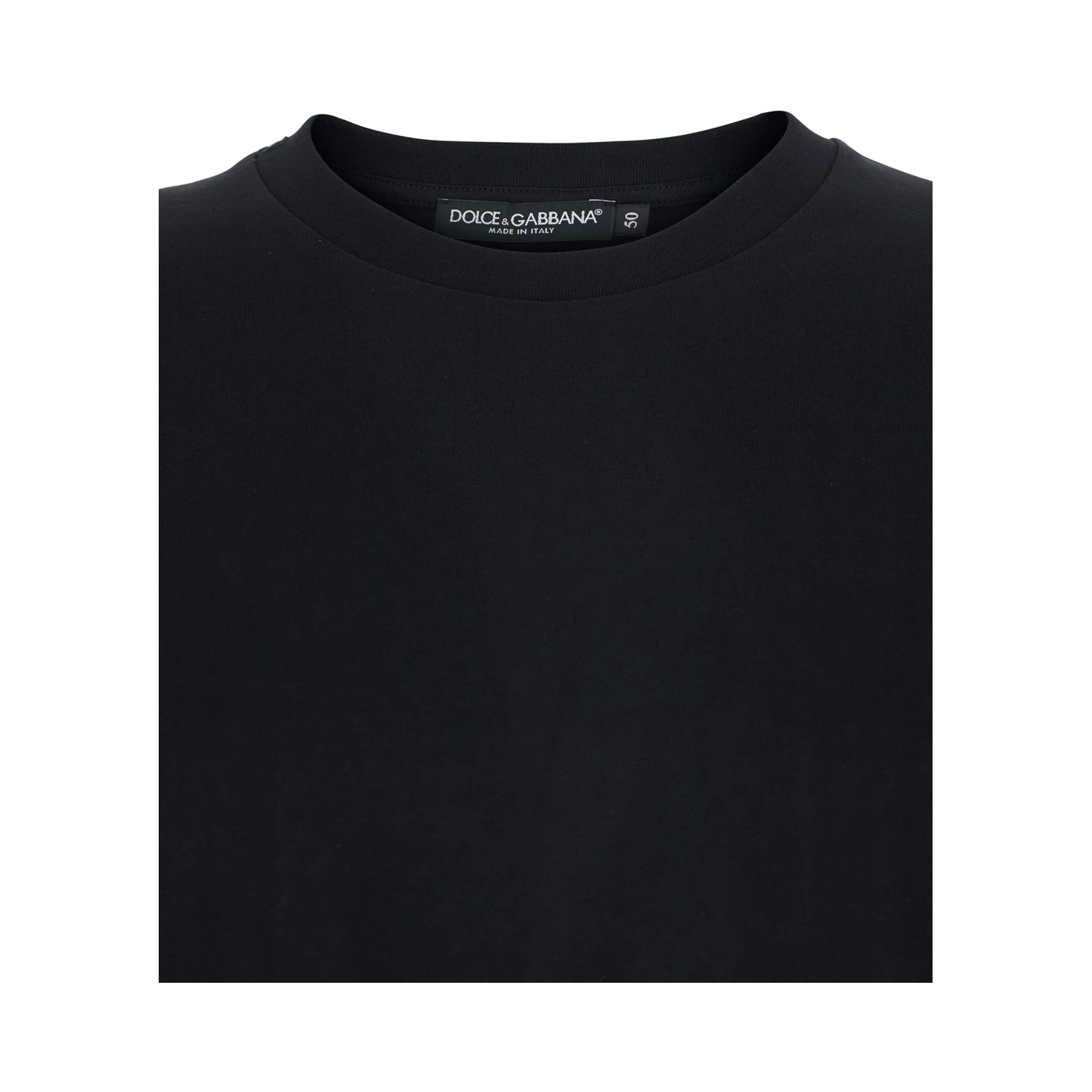 Black Crew Neck T-Shirt with Back Logo Patch in Cotton Man