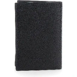 Black Card Holder with Logo Plaque on the Front in Grained Leather Man