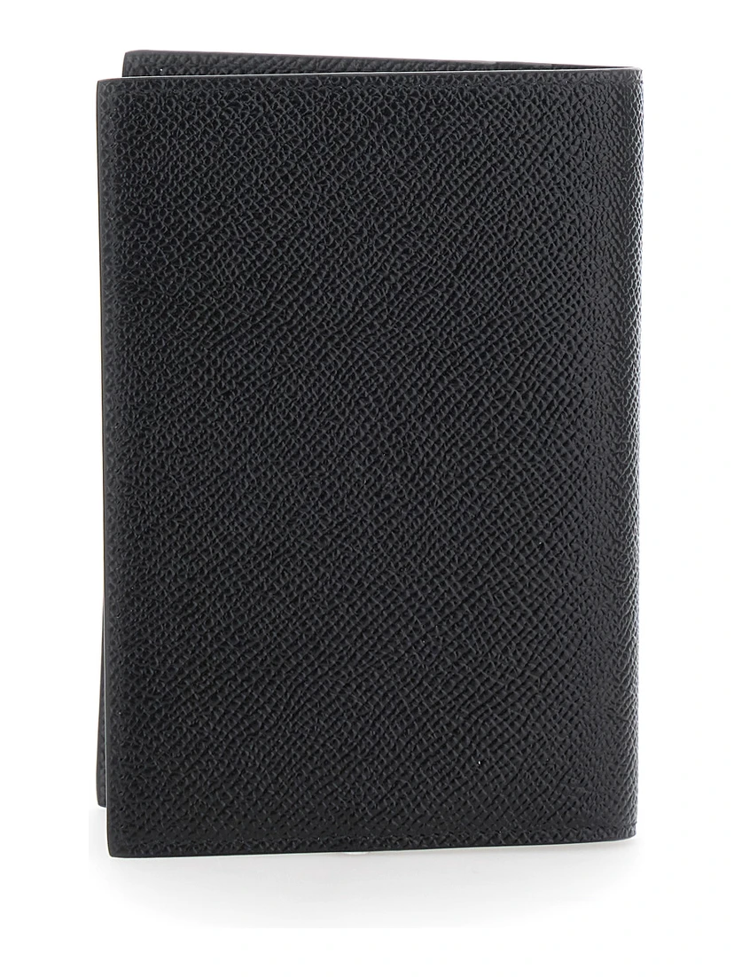 Black Card Holder with Logo Plaque on the Front in Grained Leather Man
