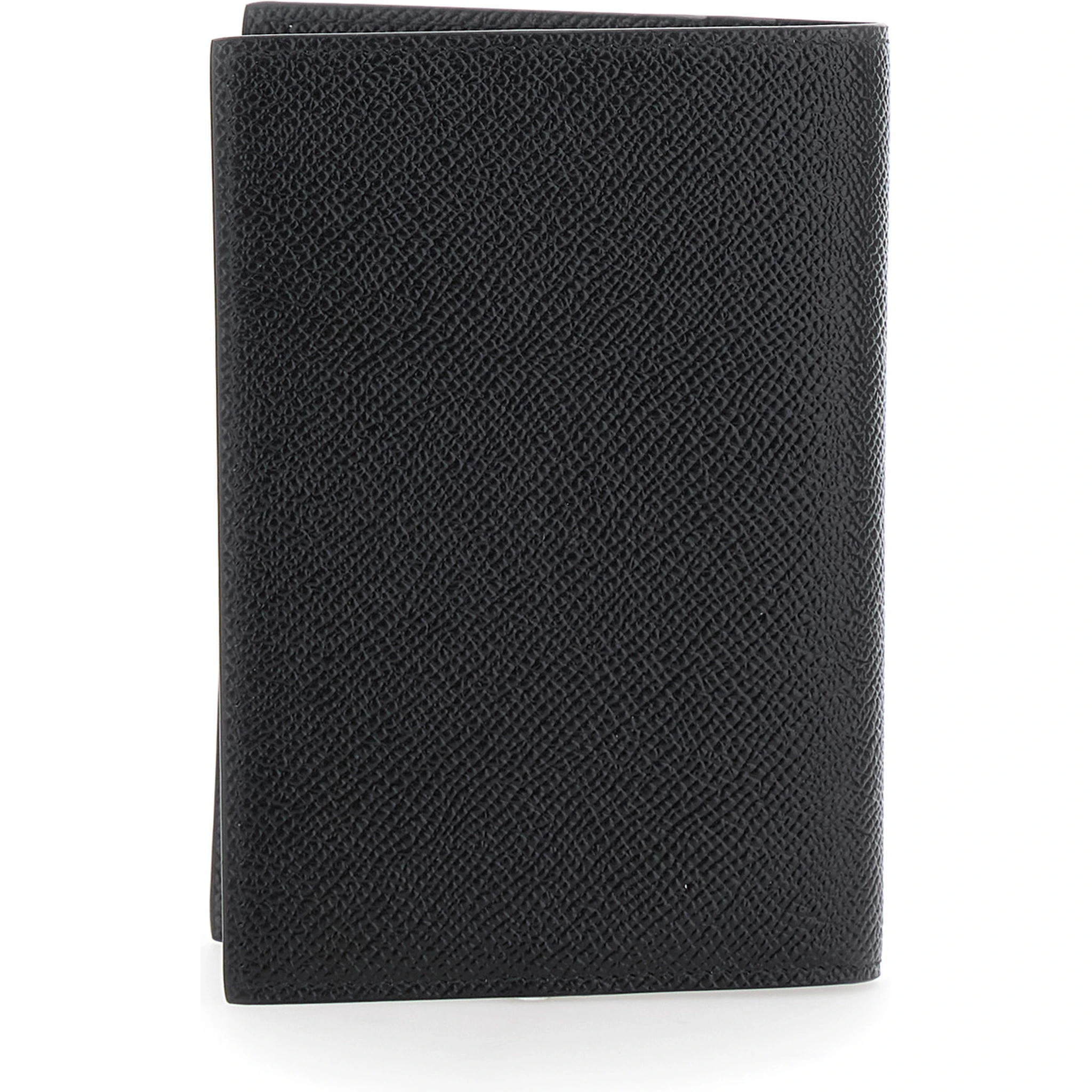 Black Card Holder with Logo Plaque on the Front in Grained Leather Man