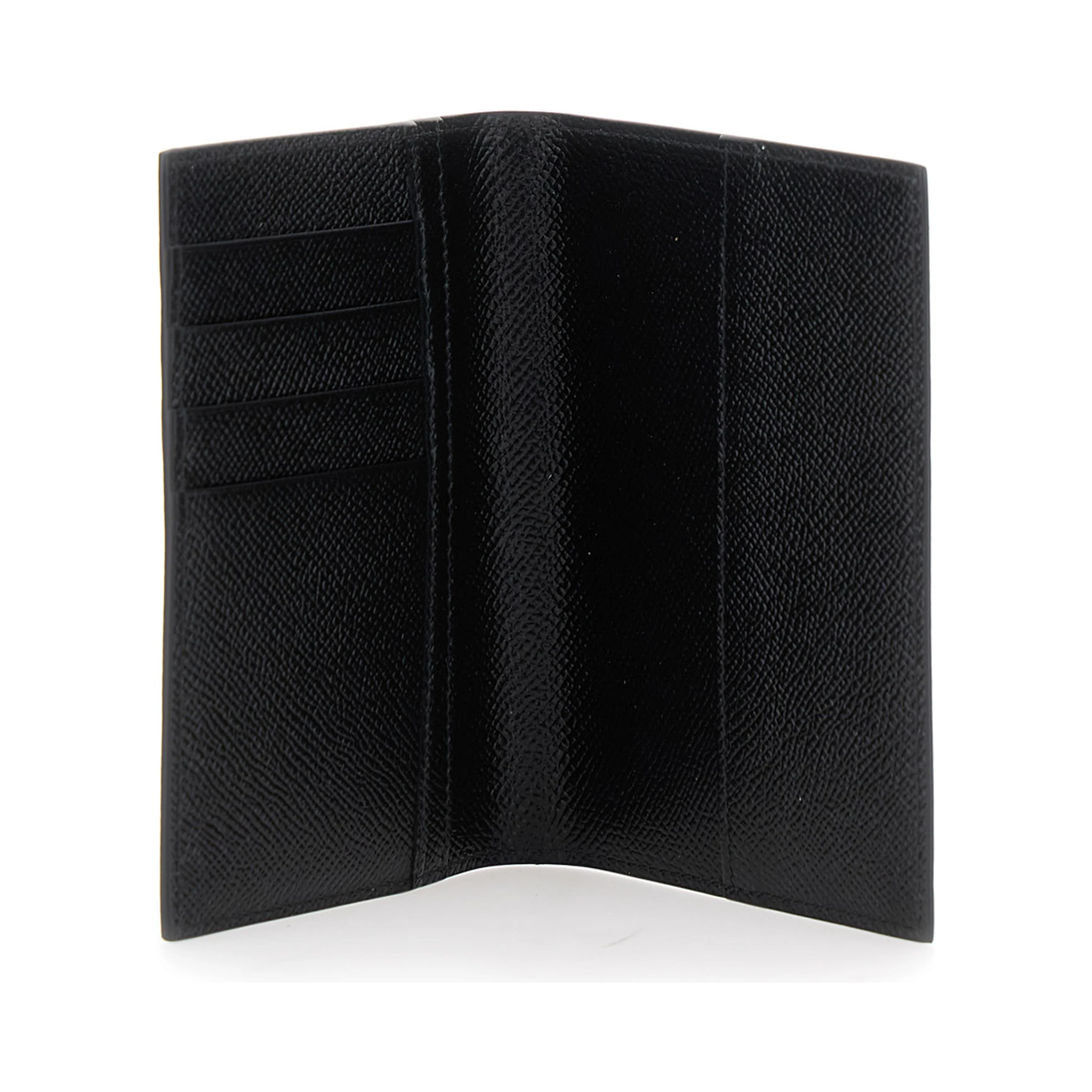 Black Card Holder with Logo Plaque on the Front in Grained Leather Man