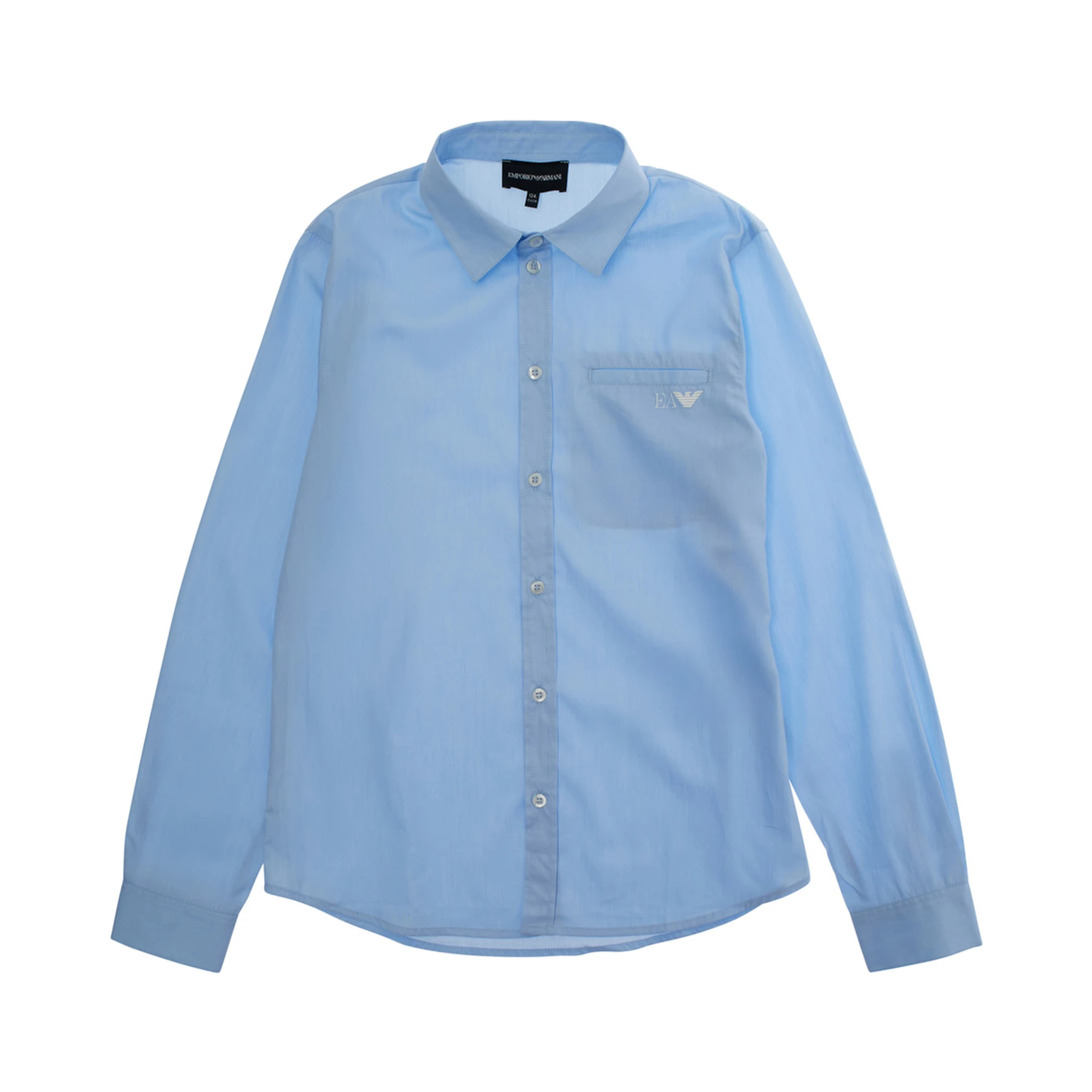 Blue Shirt with Classic Collar and Embroidered Logo on the Front in Cotton Boy