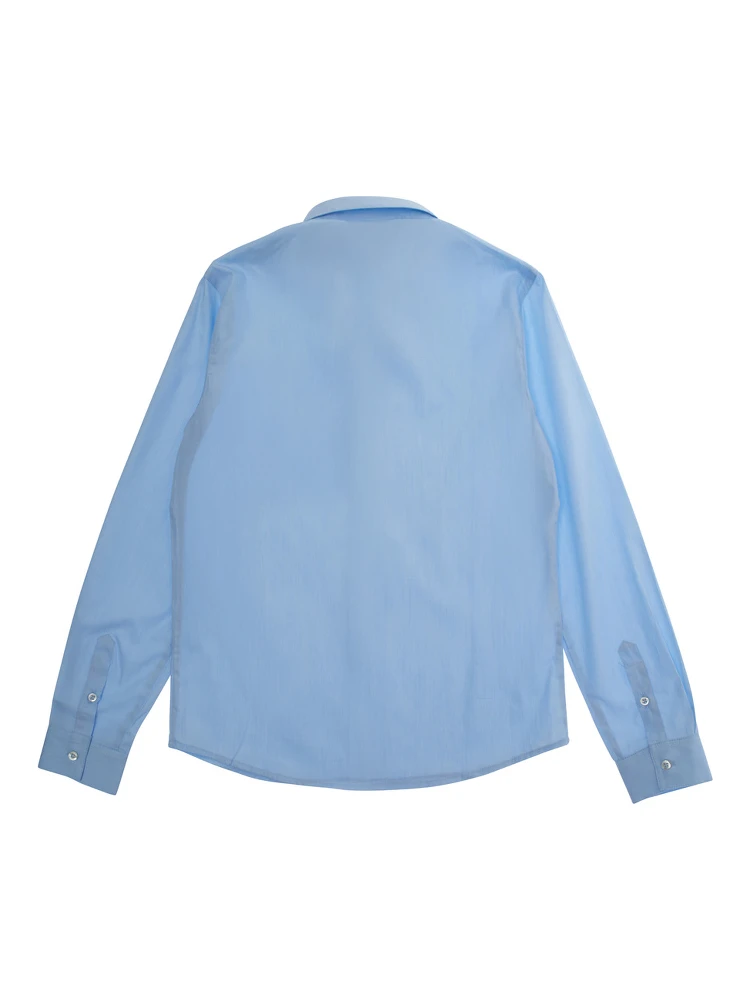Blue Shirt with Classic Collar and Embroidered Logo on the Front in Cotton Boy alternative