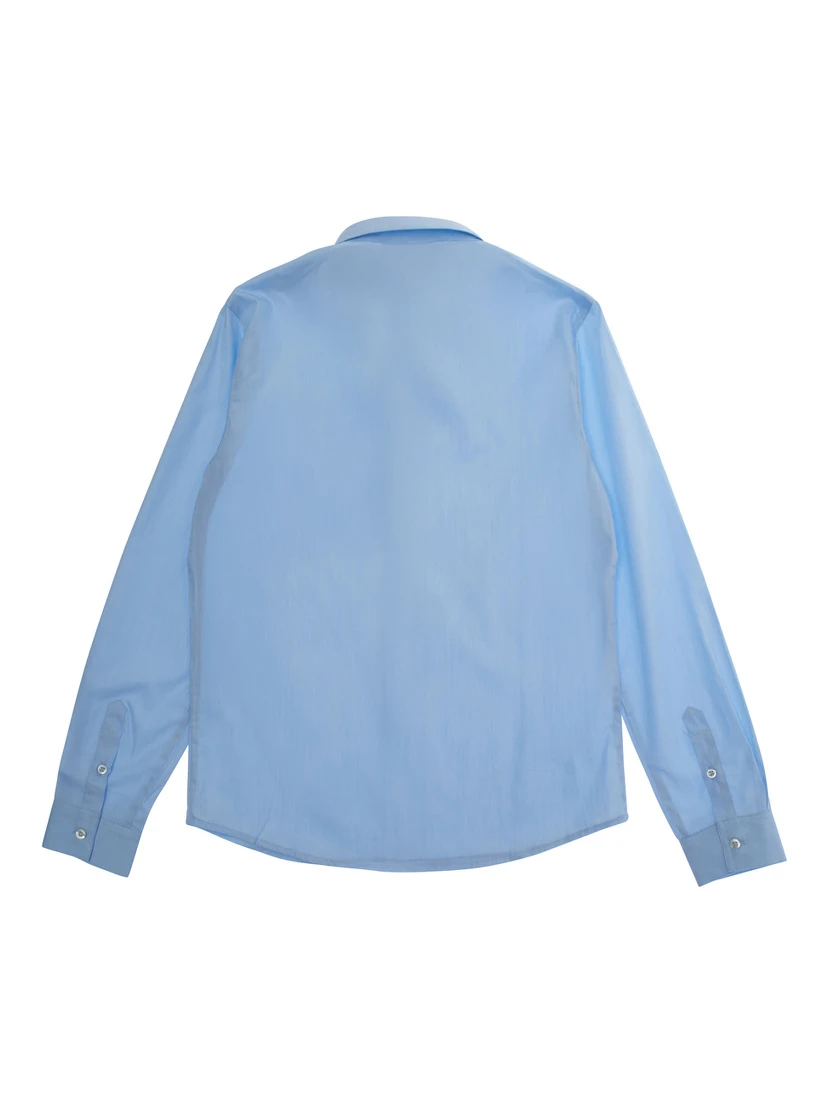Blue Shirt with Classic Collar and Embroidered Logo on the Front in Cotton Boy