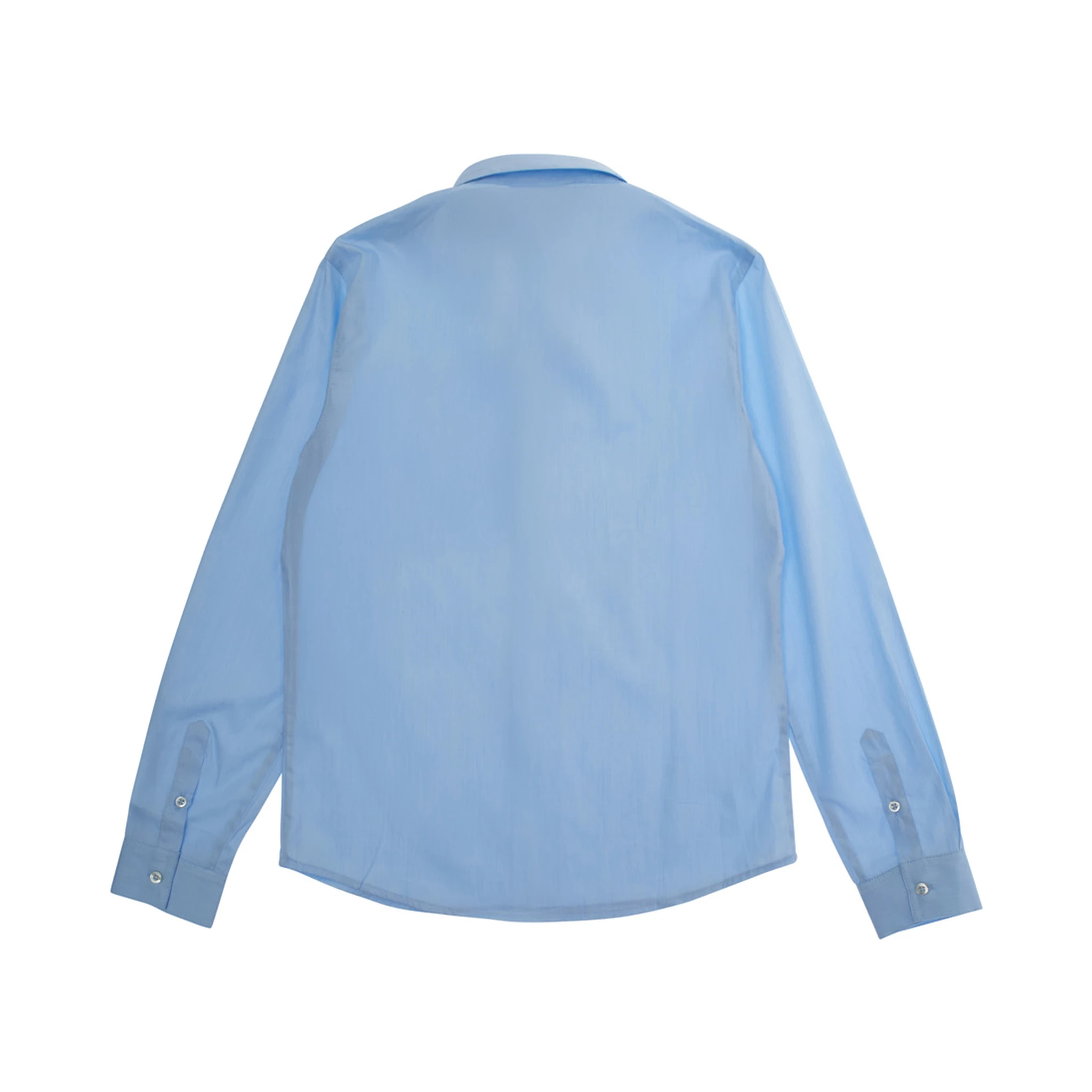 Blue Shirt with Classic Collar and Embroidered Logo on the Front in Cotton Boy