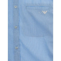 Blue Shirt with Classic Collar and Embroidered Logo on the Front in Cotton Boy