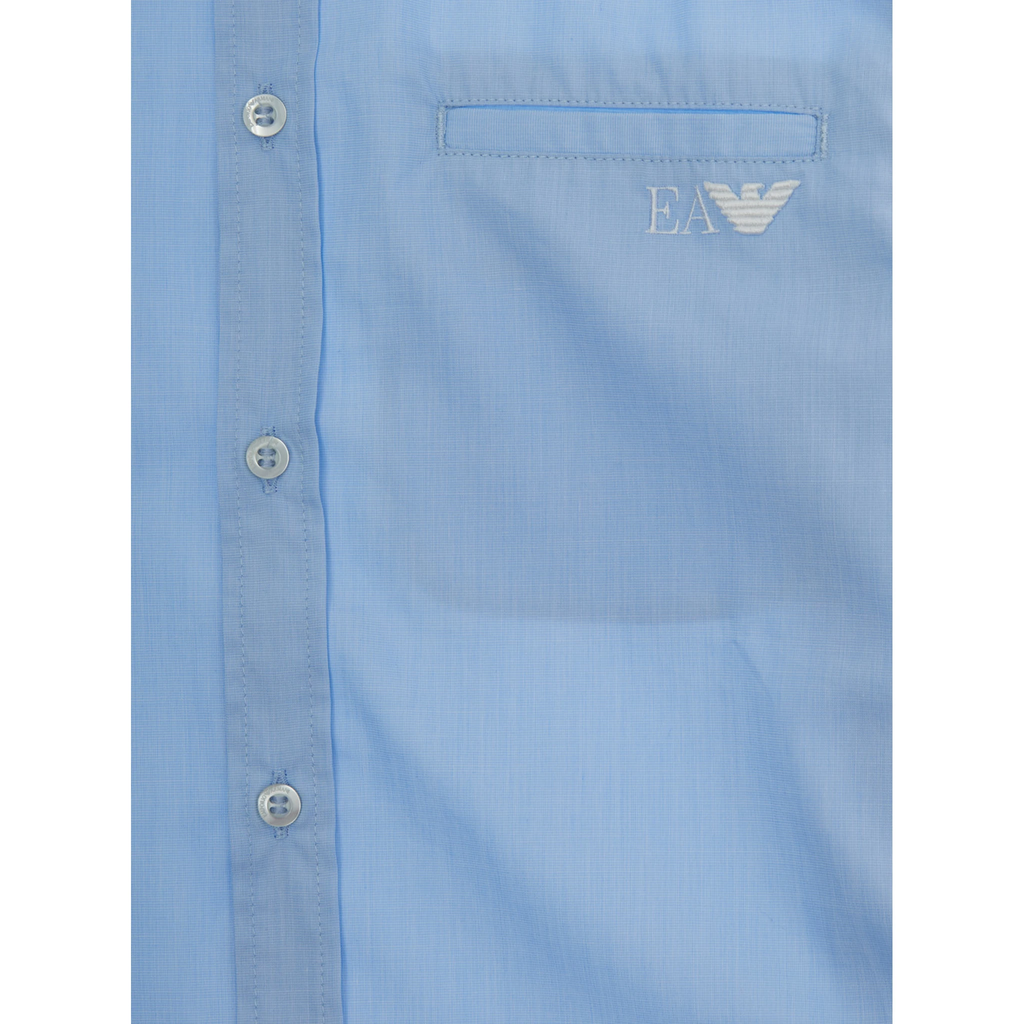 Blue Shirt with Classic Collar and Embroidered Logo on the Front in Cotton Boy