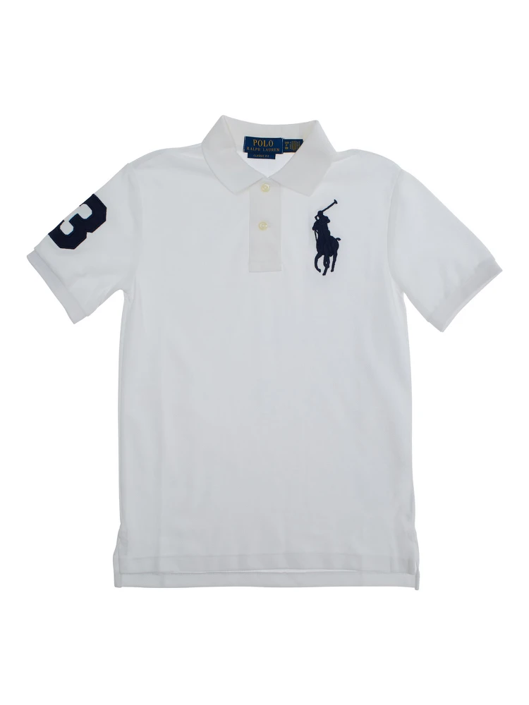White Polo Shirt with Pony Maxi Embroidery on the Front and Numeric Detail on the Sleeve in Cotton Boy