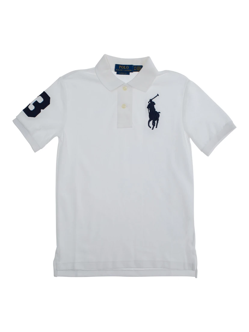 White Polo Shirt with Pony Maxi Embroidery on the Front and Numeric Detail on the Sleeve in Cotton Boy
