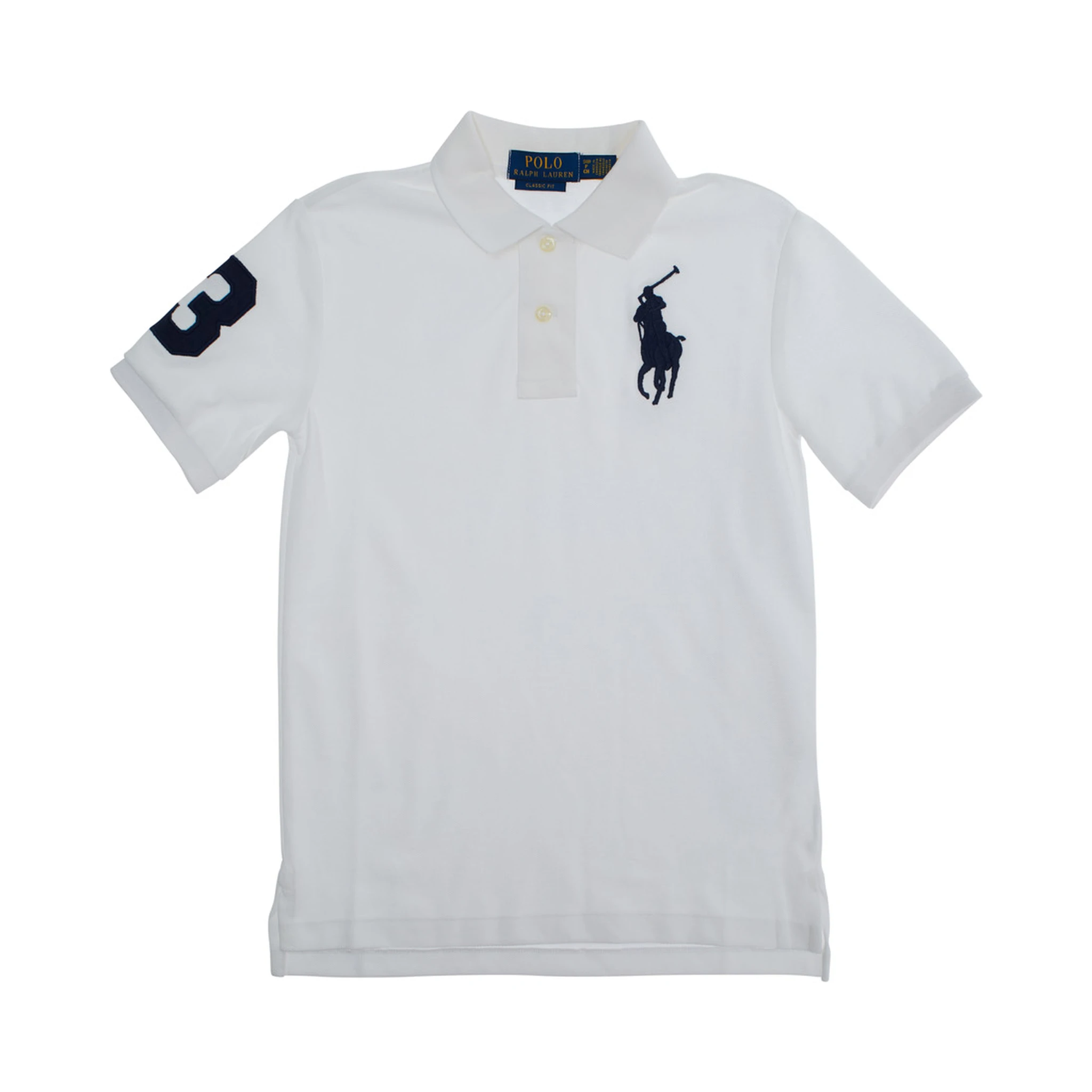 قميص بولو أبيض مزين بتطريز بوني ماكسي في الأمام وتفاصيل رقمية على الكم، مصنوع من القطن للأولاد